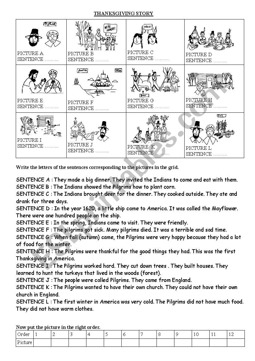 Thanksgiving story worksheet