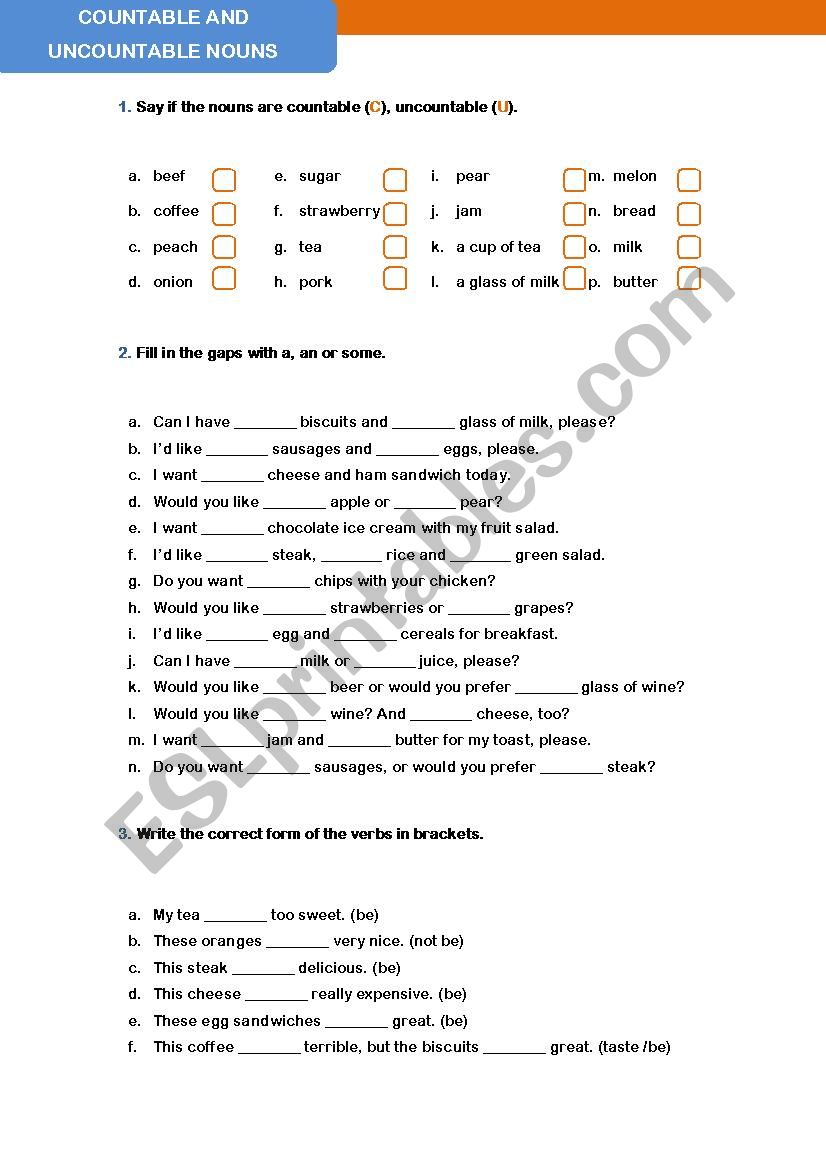 Countable and uncountable nouns