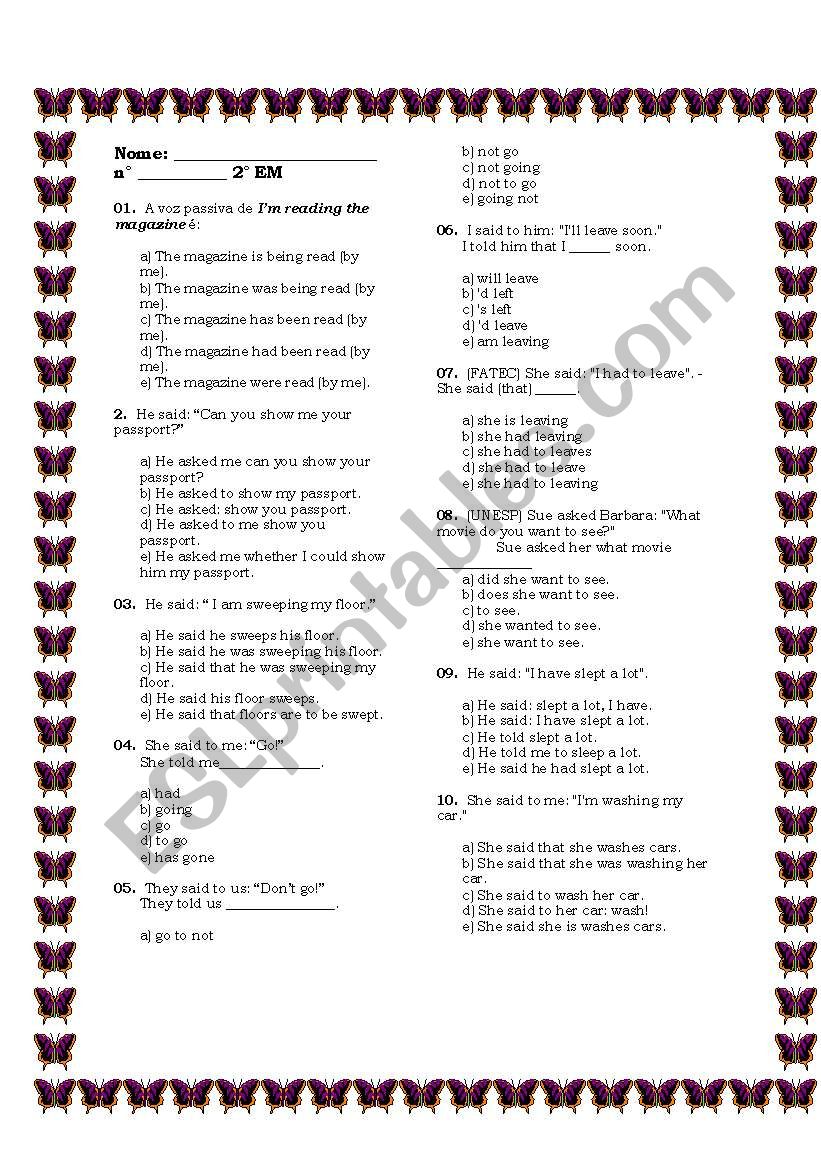Voz Passiva worksheet