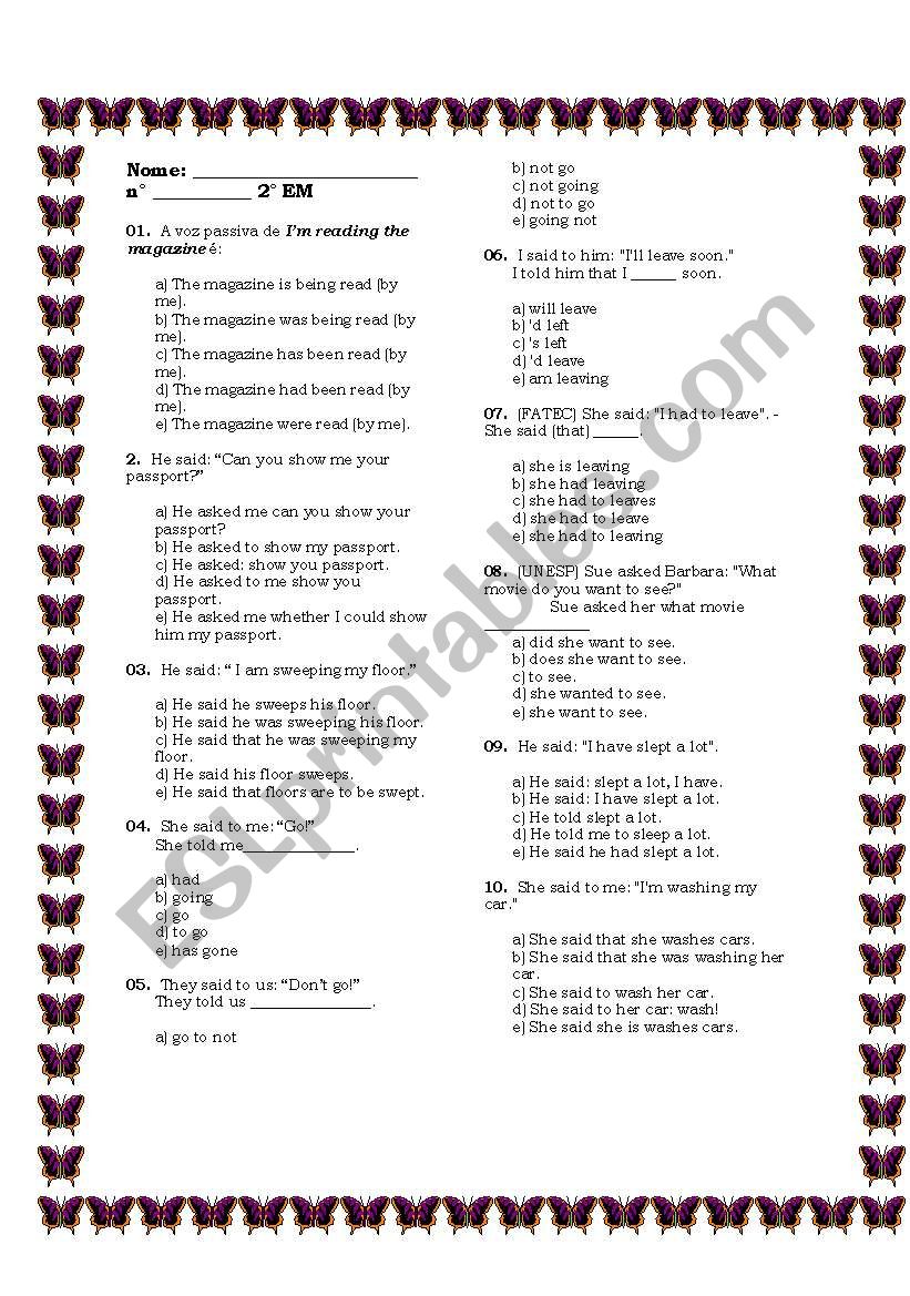 Voz Passiva worksheet