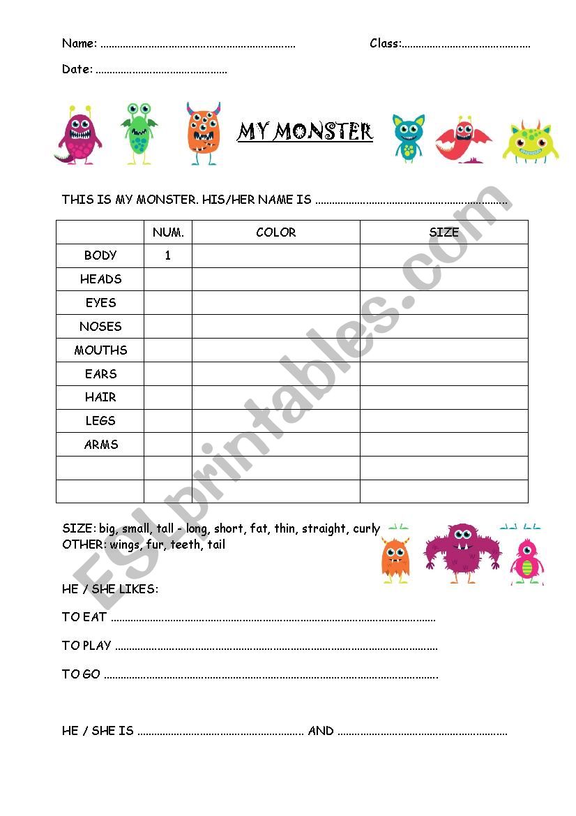 MONSTERS!  worksheet