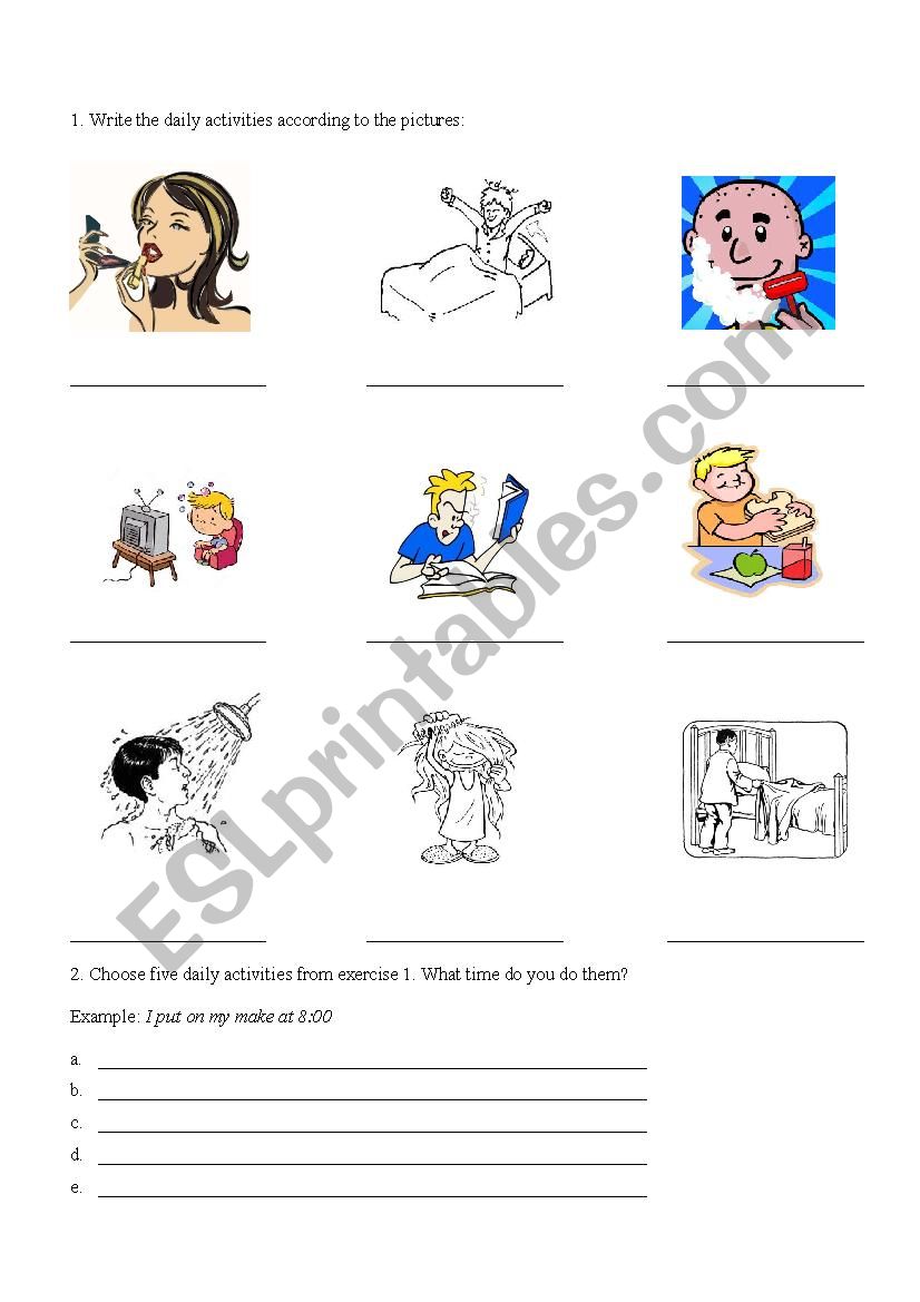 Daily Activities worksheet