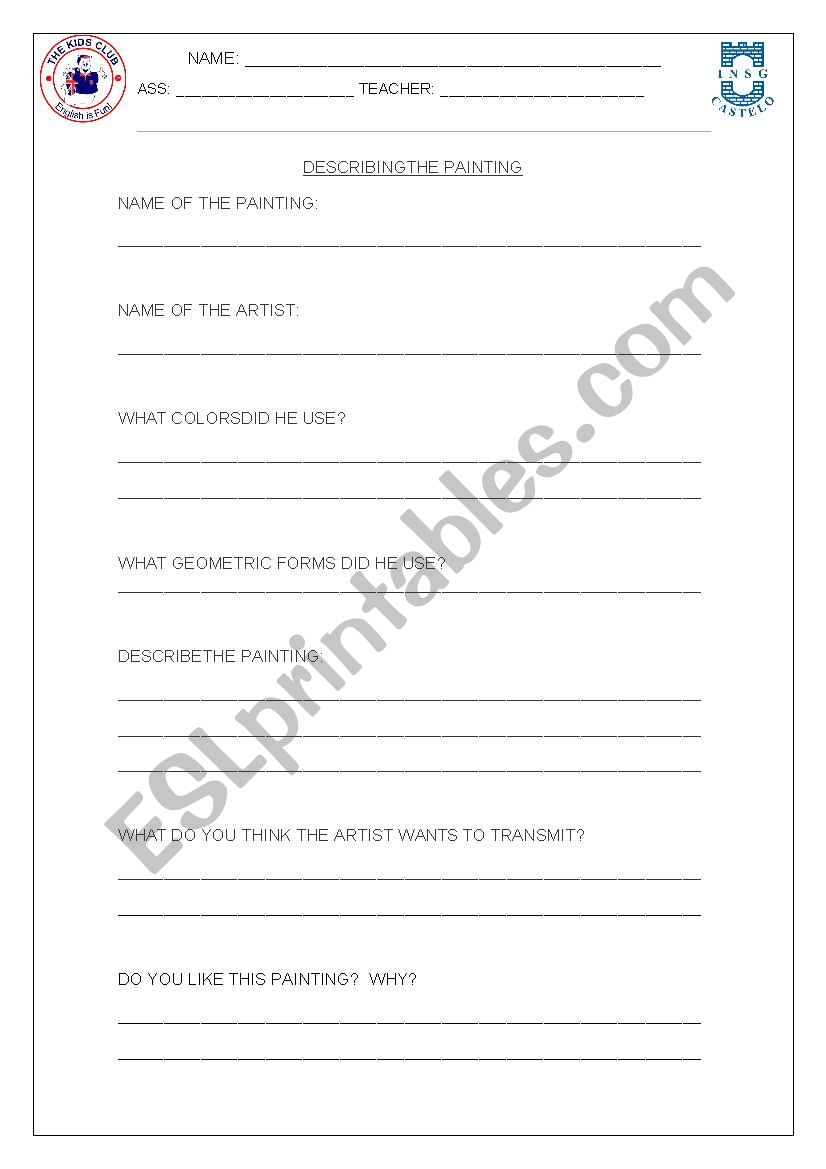 DESCIBLE A PAINT worksheet