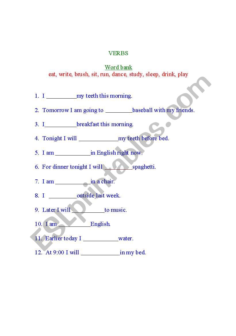 Verbs worksheet