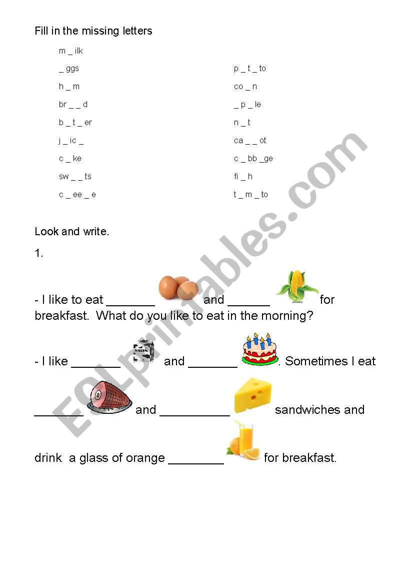 food  worksheet