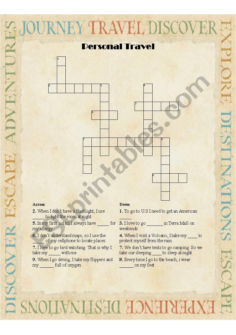Personal Travel Puzzle worksheet
