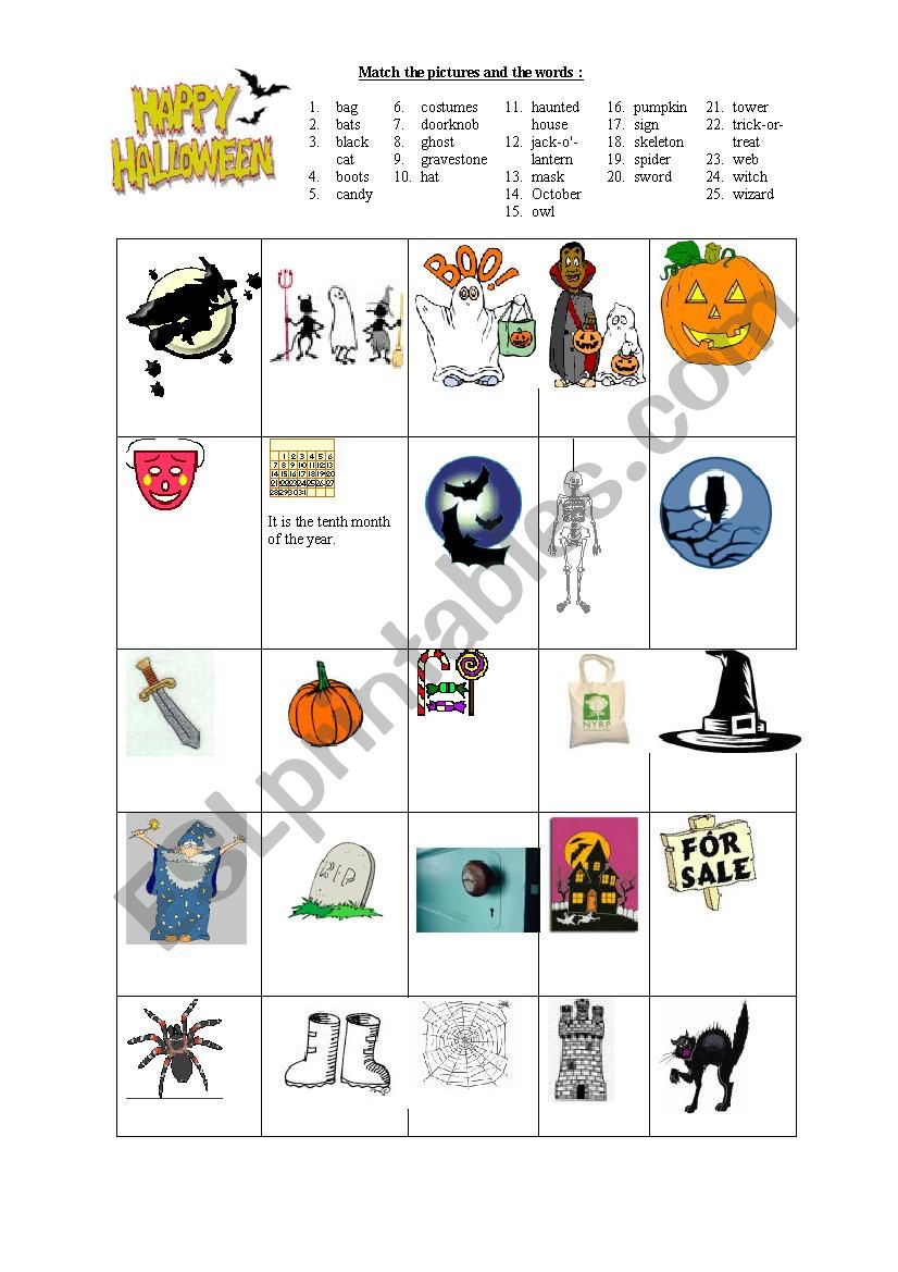A Halloween  matching  ESL worksheet  by galpal