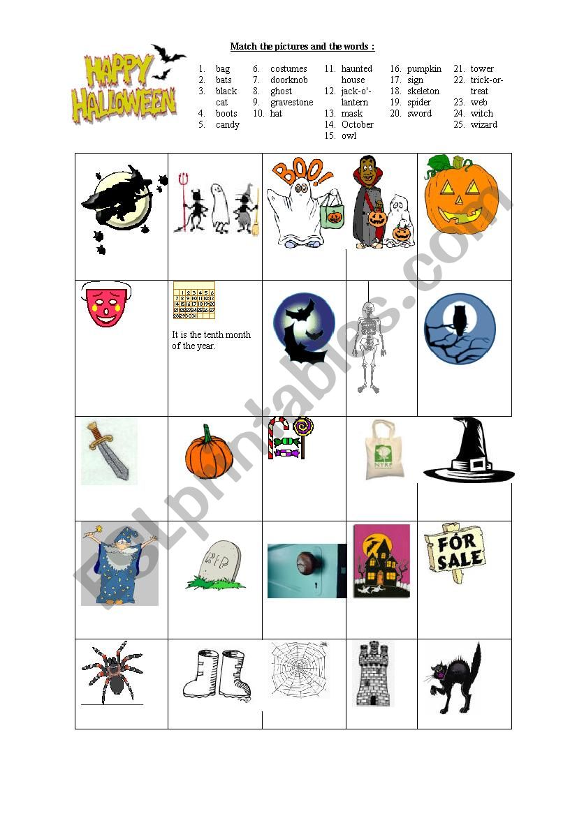 A Halloween matching worksheet