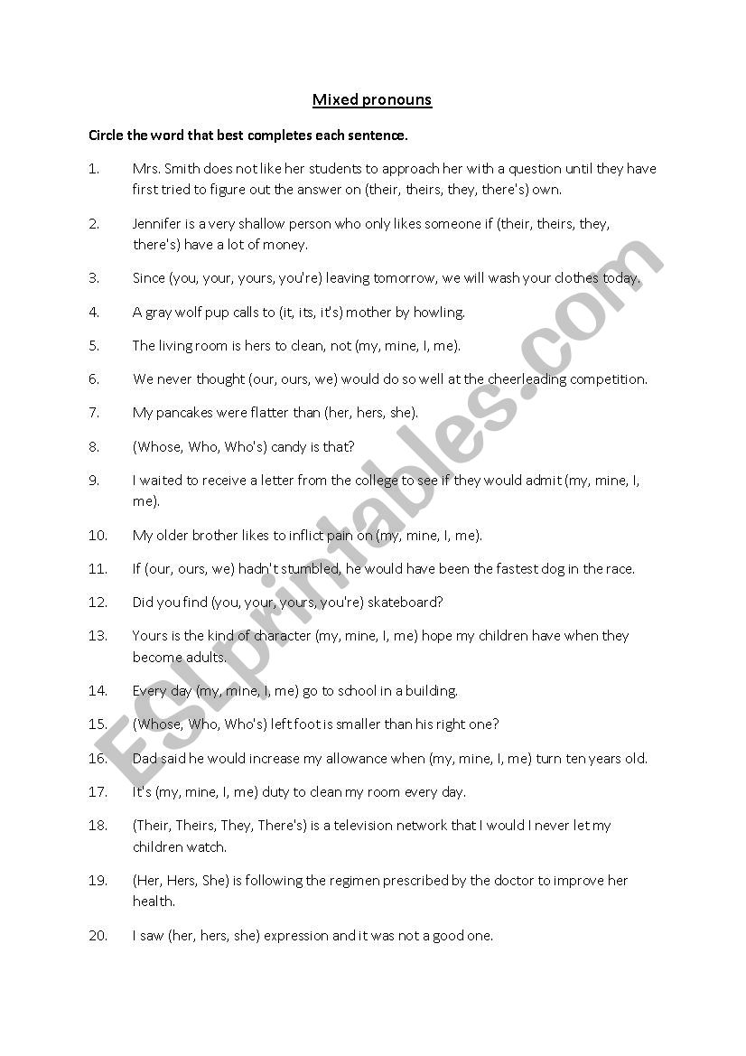 Mixed Pronouns Paragraph Worksheet