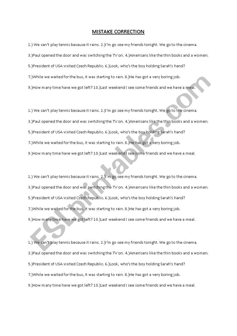 Mistake correction II. worksheet