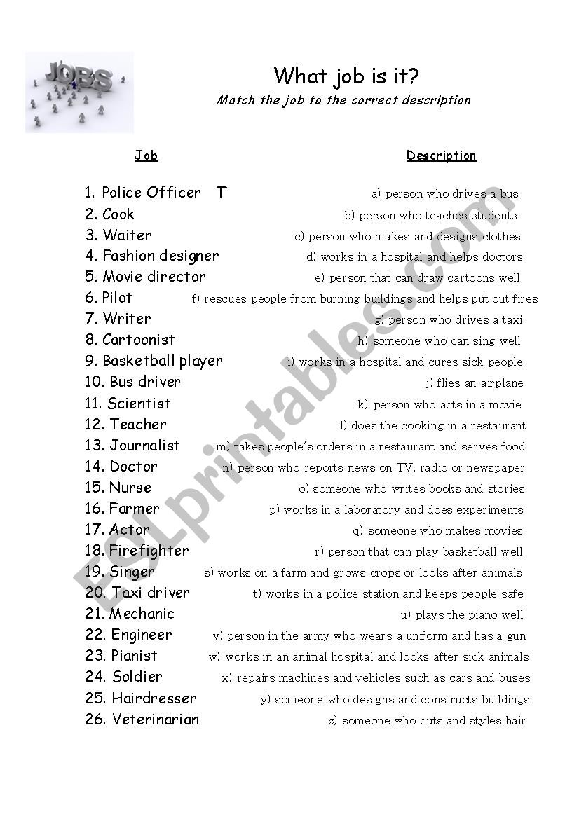 Job description worksheet