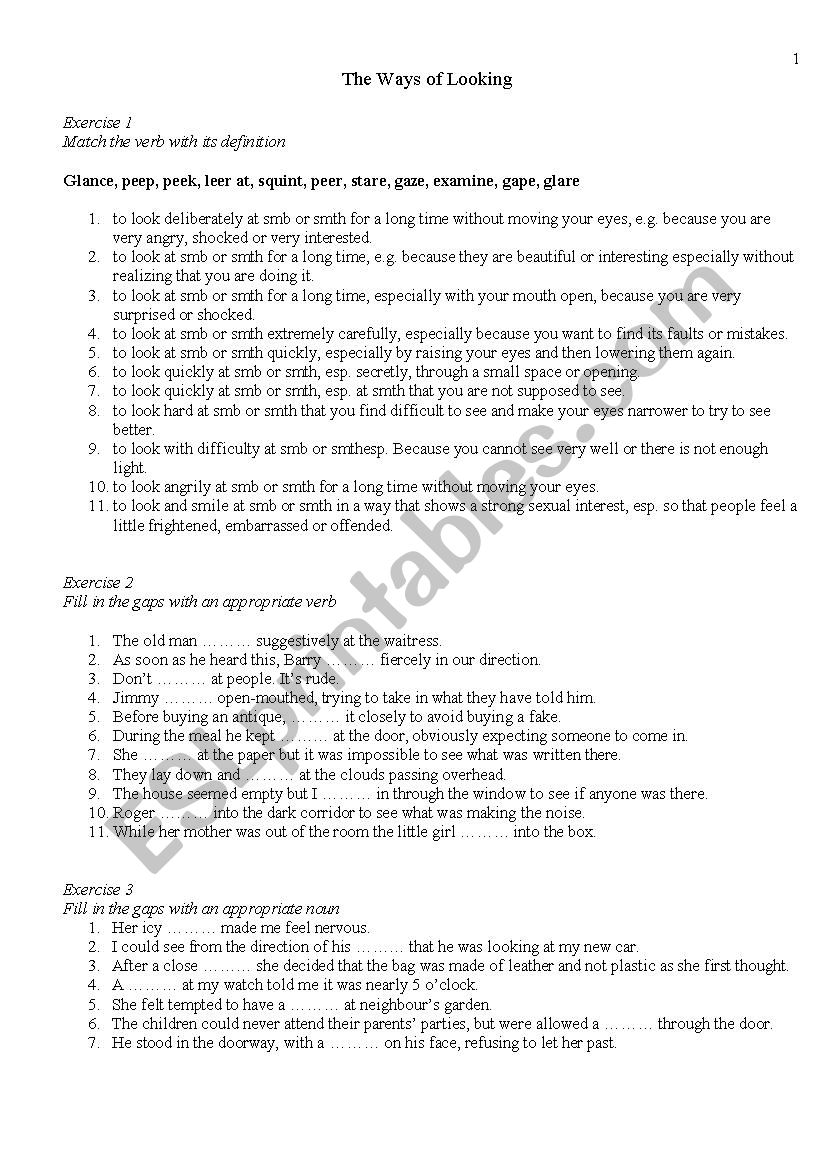 Ways of looking worksheet