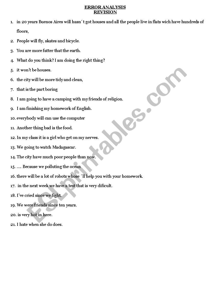 error analysis worksheet