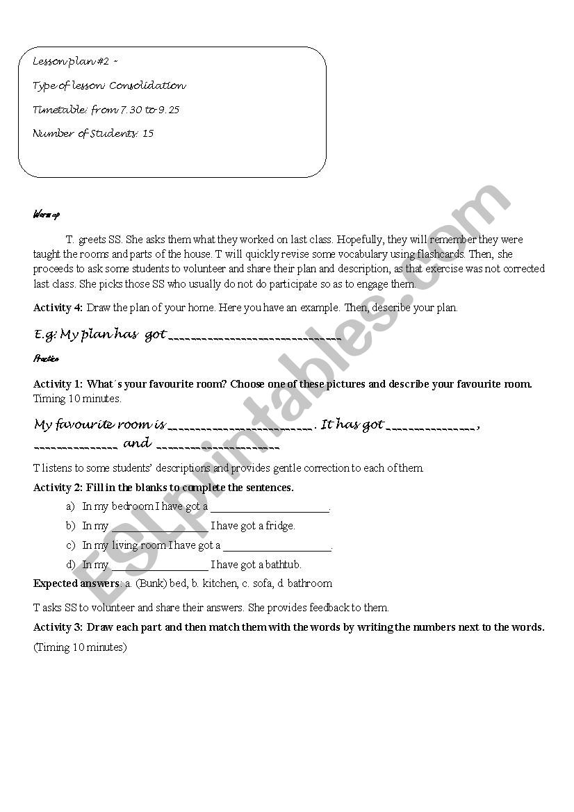 Rooms and parts of the house worksheet