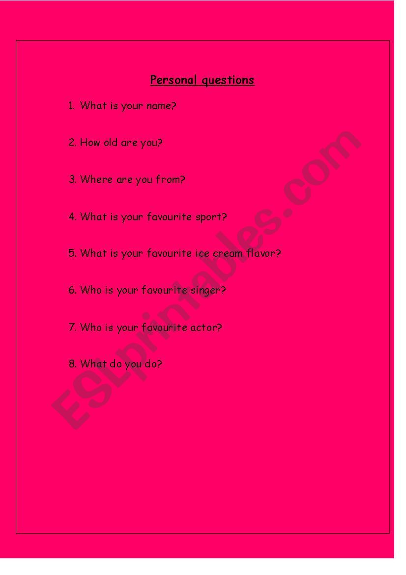 personal questions worksheet