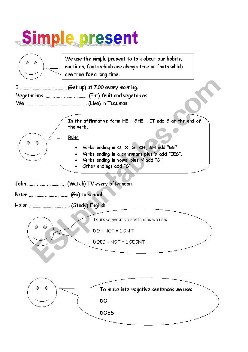present simple explanation worksheet