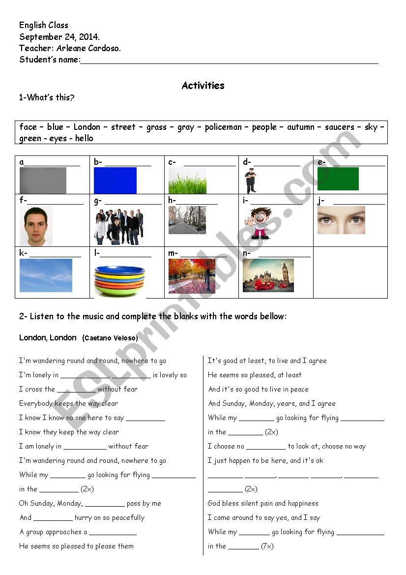 Music London London worksheet