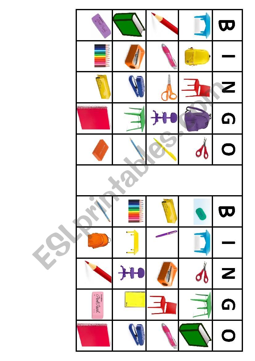 Bingo School Objects worksheet