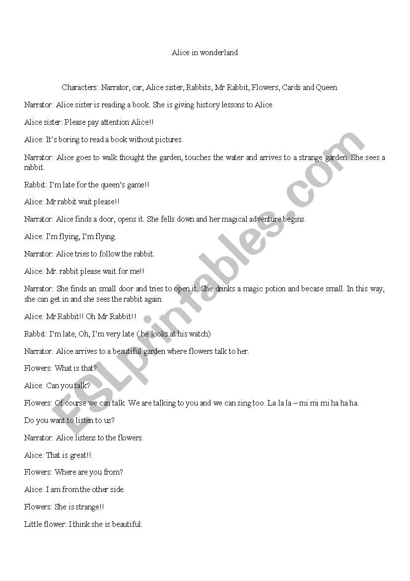 Alicie  worksheet