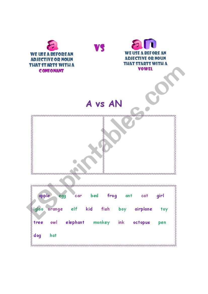 a vs an worksheet