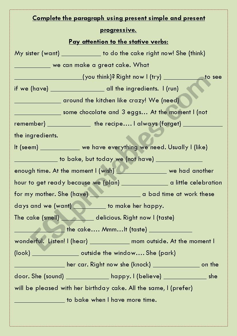 Stative verbs exercise  worksheet