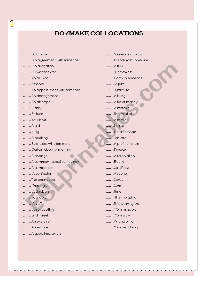 Do and Make collocations worksheet