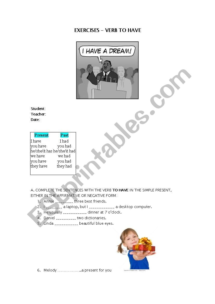 VERB TO HAVE EXERCISES worksheet