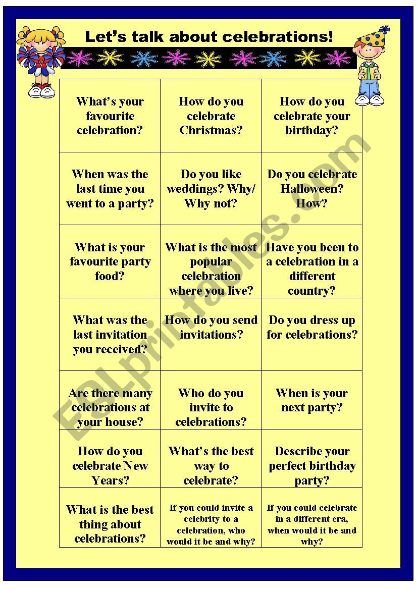 LetÂ´s talok about celebrations - speaking cards