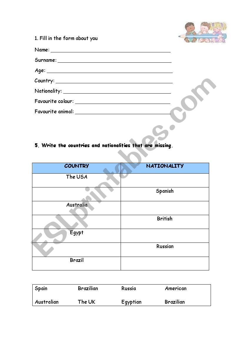 Nationalities  worksheet