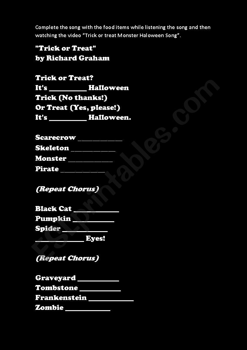 Trick ot treat worksheet