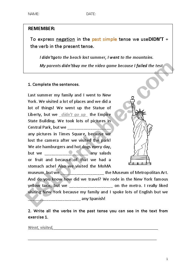 Negation in the past simple worksheet