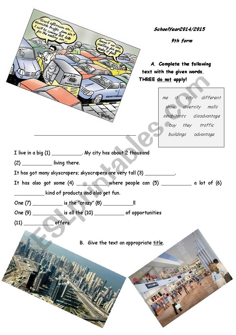 City life worksheet