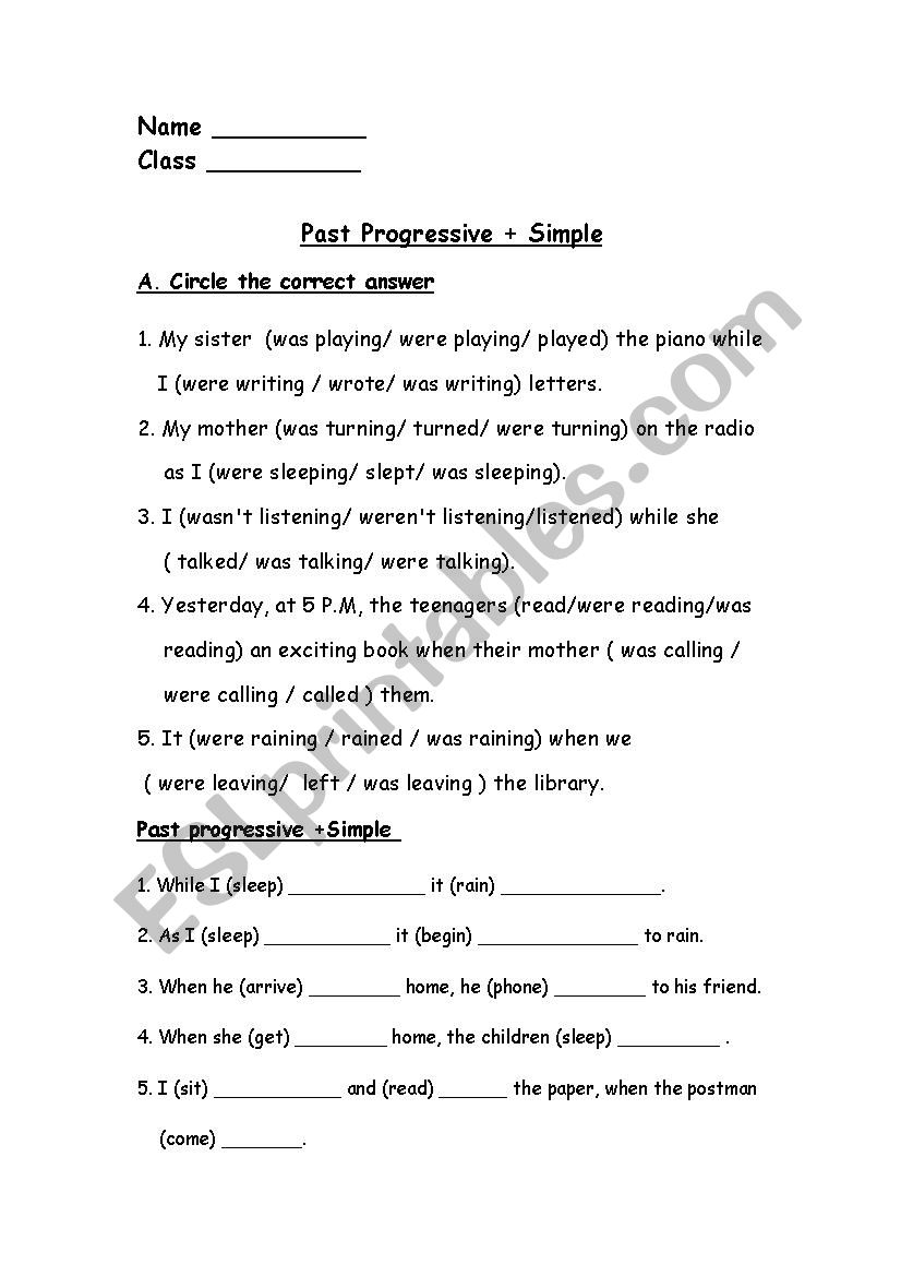 Past Progressive/ Past Simple worksheet