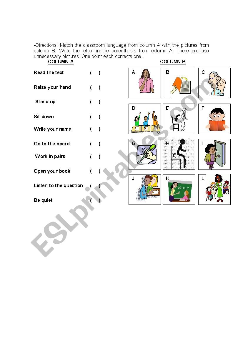 directions worksheet