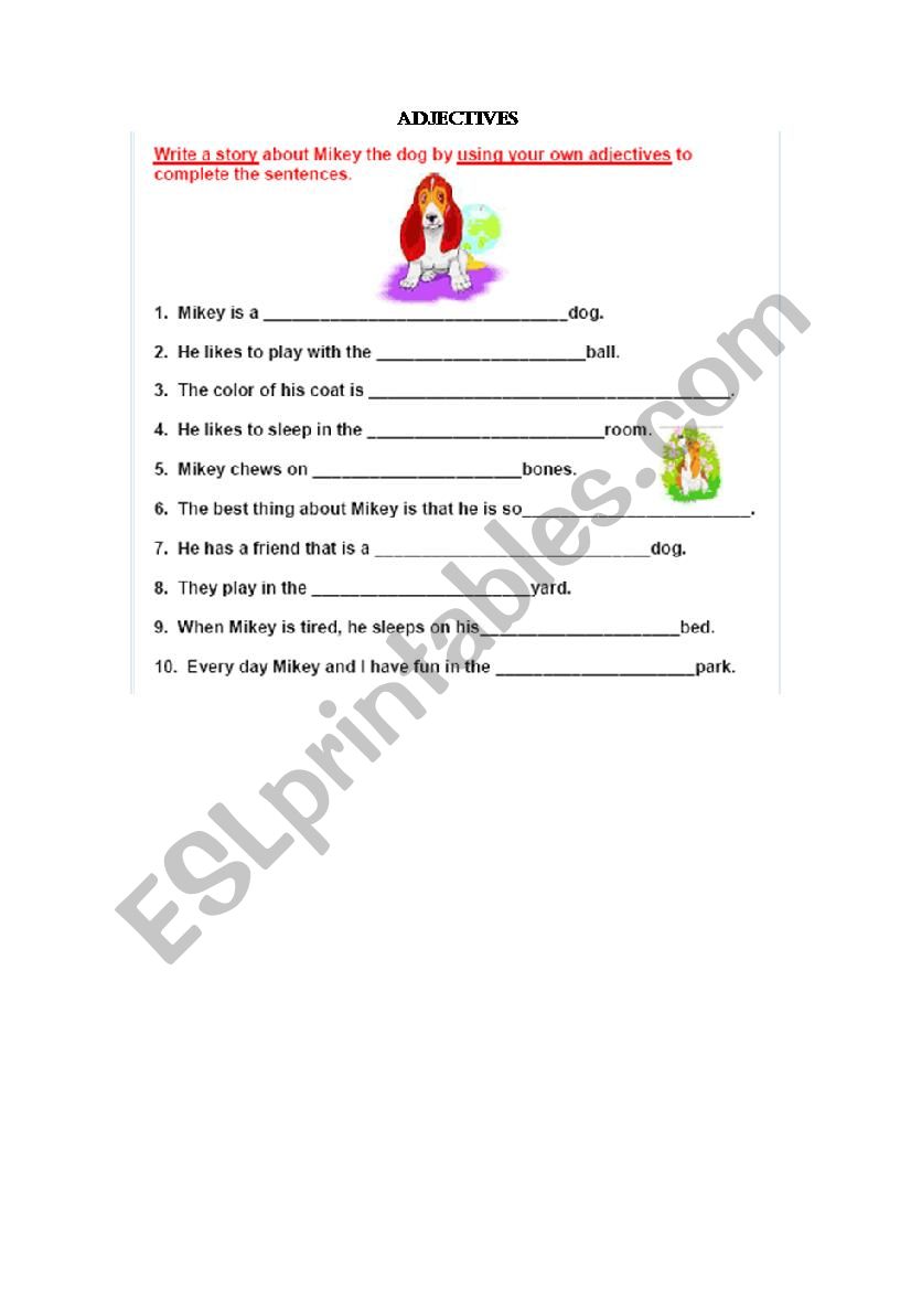 Adjectives worksheet
