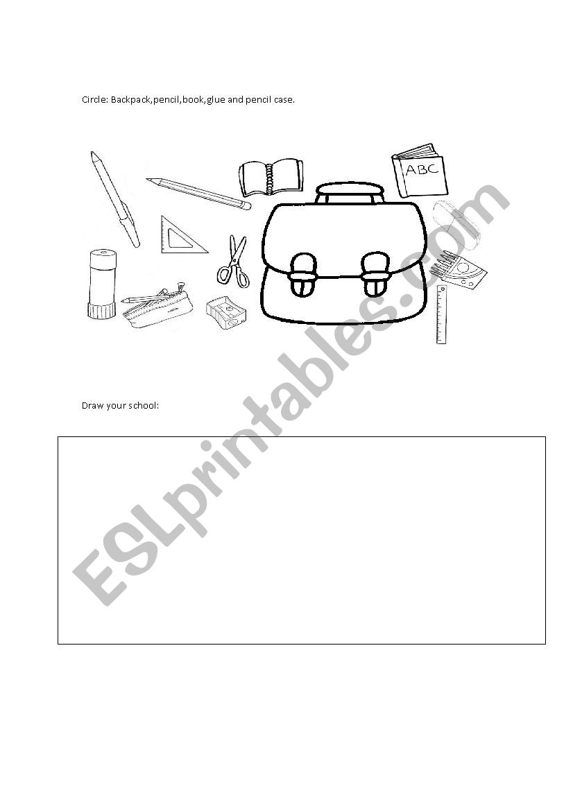 School supplies activity worksheet