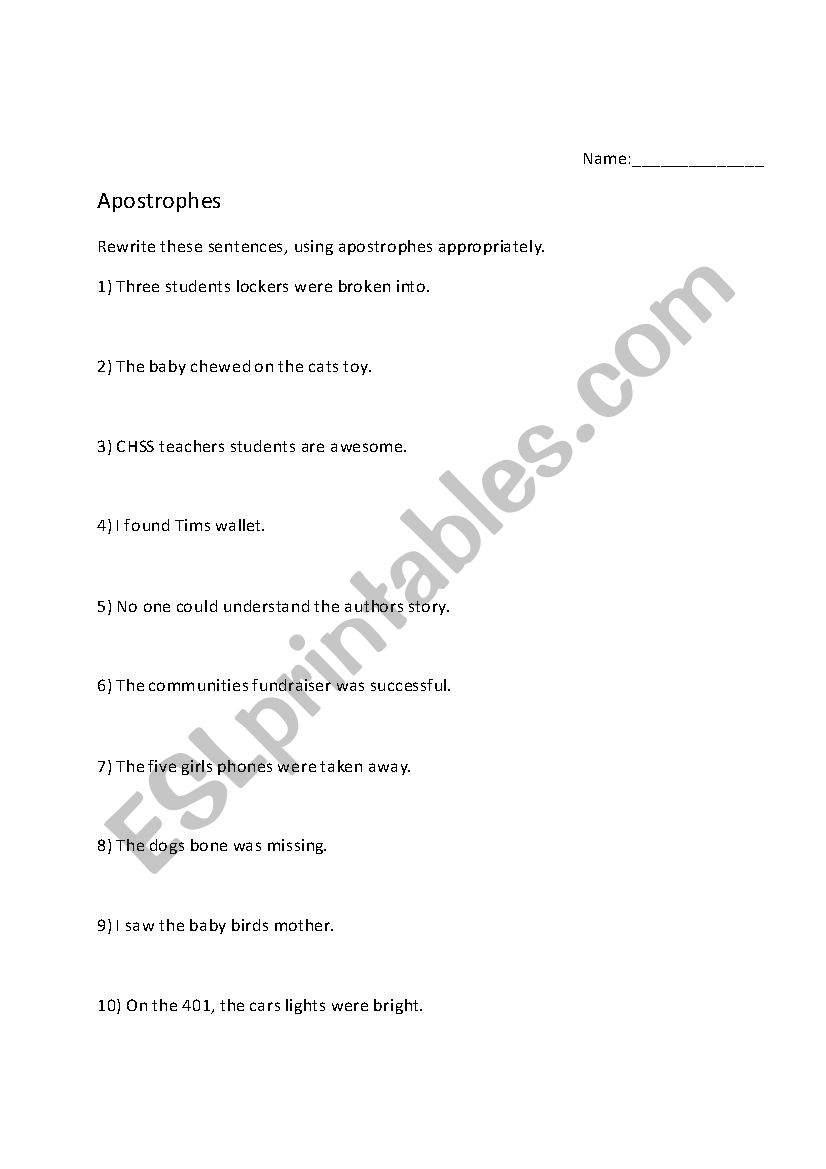 Apostrophe practice  worksheet