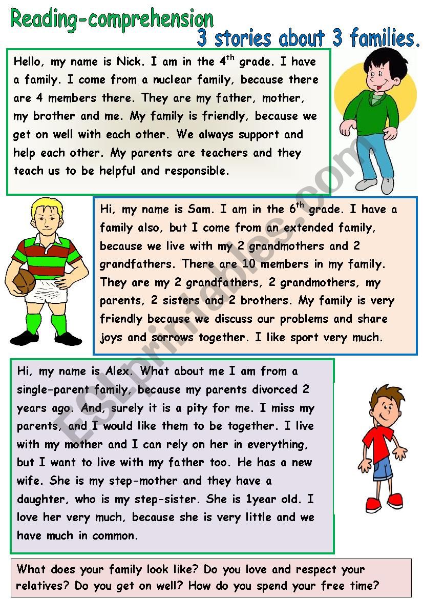 3 stories about 3 families worksheet