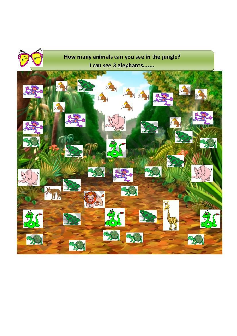 How many animals can you see in the jungle?