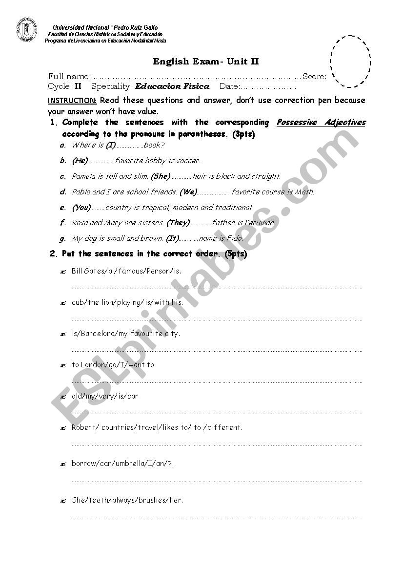 ENGLISH EXAM worksheet