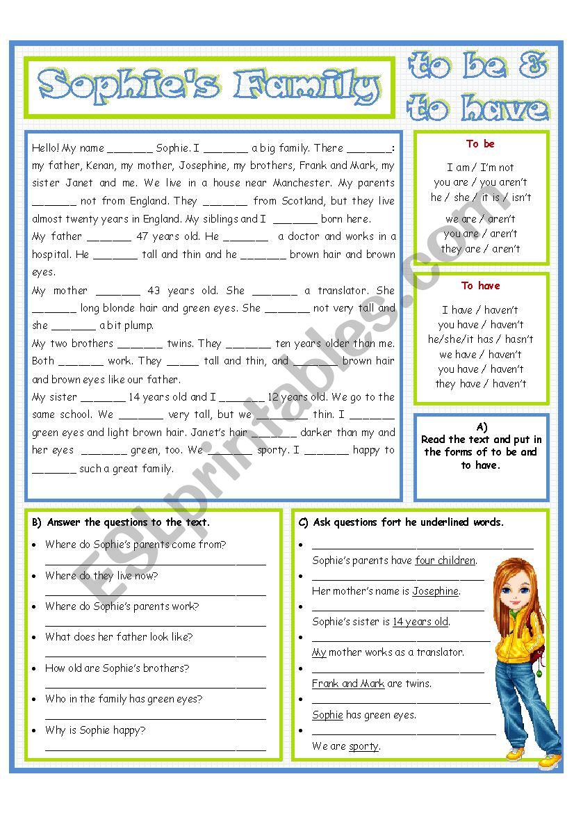 Sophies Family worksheet