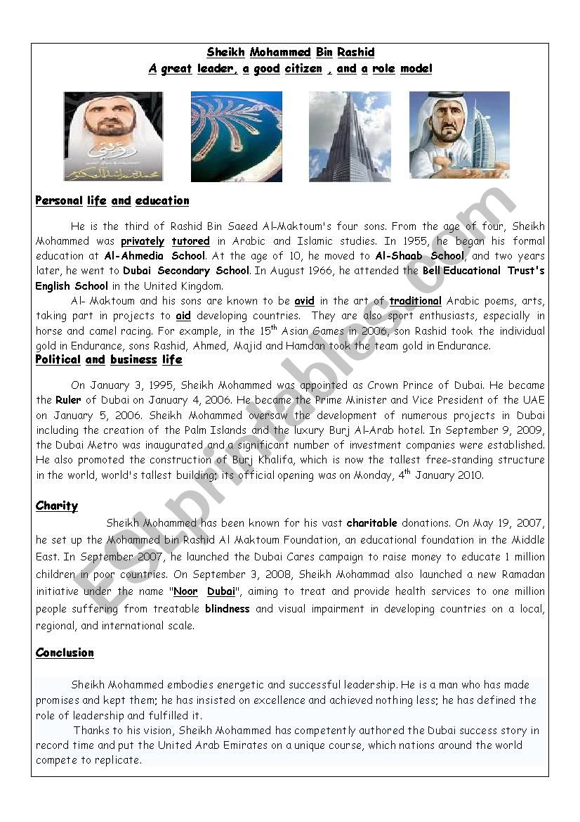 Shekh Mohamed Bin rashid  worksheet