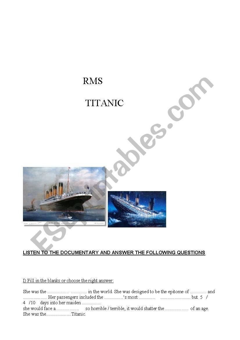 TITANIC oral/documentary worksheet