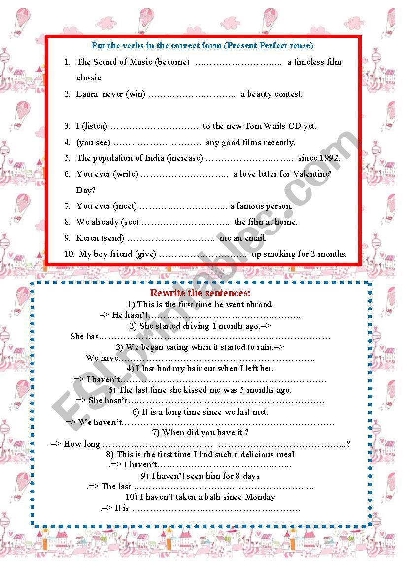 Present Perfect Tense worksheet