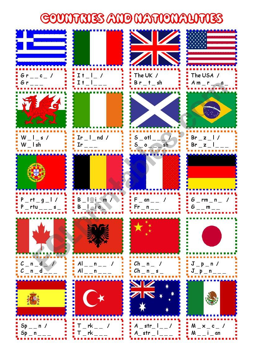 Countries and Nationalities 1 worksheet