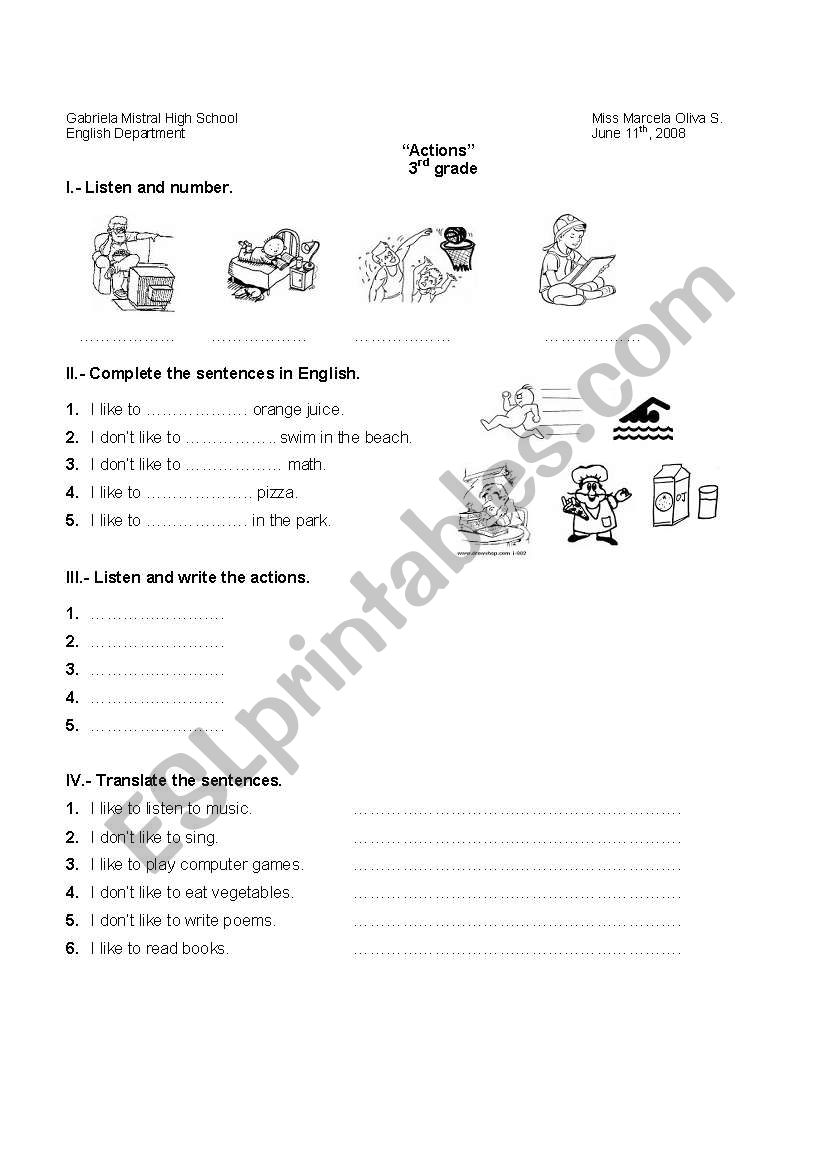 Actions worksheet