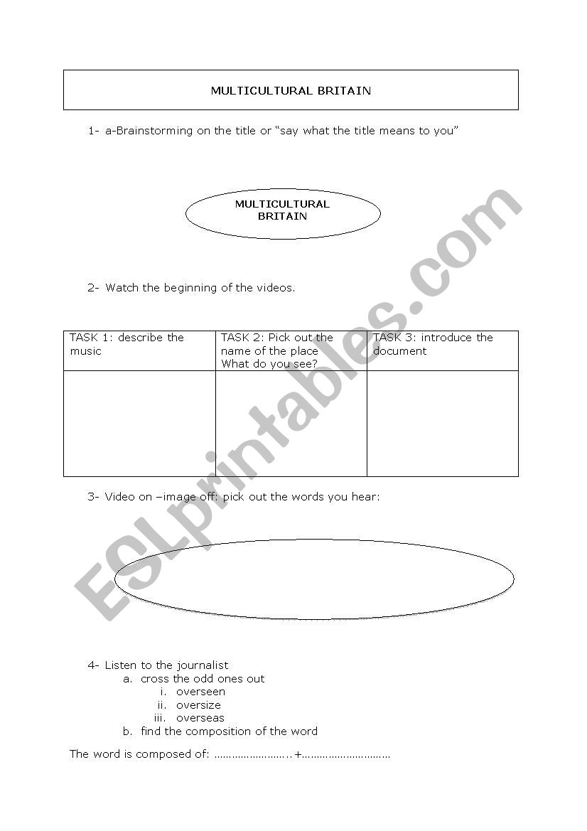 Multi cultural London worksheet