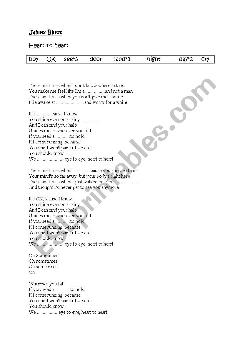 James Blunt worksheet