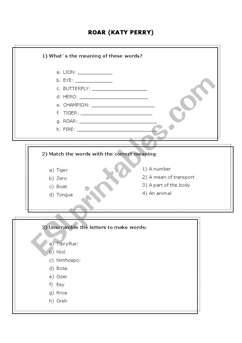 Listening Roar by Katy Perry 2 (work the vocabulary)