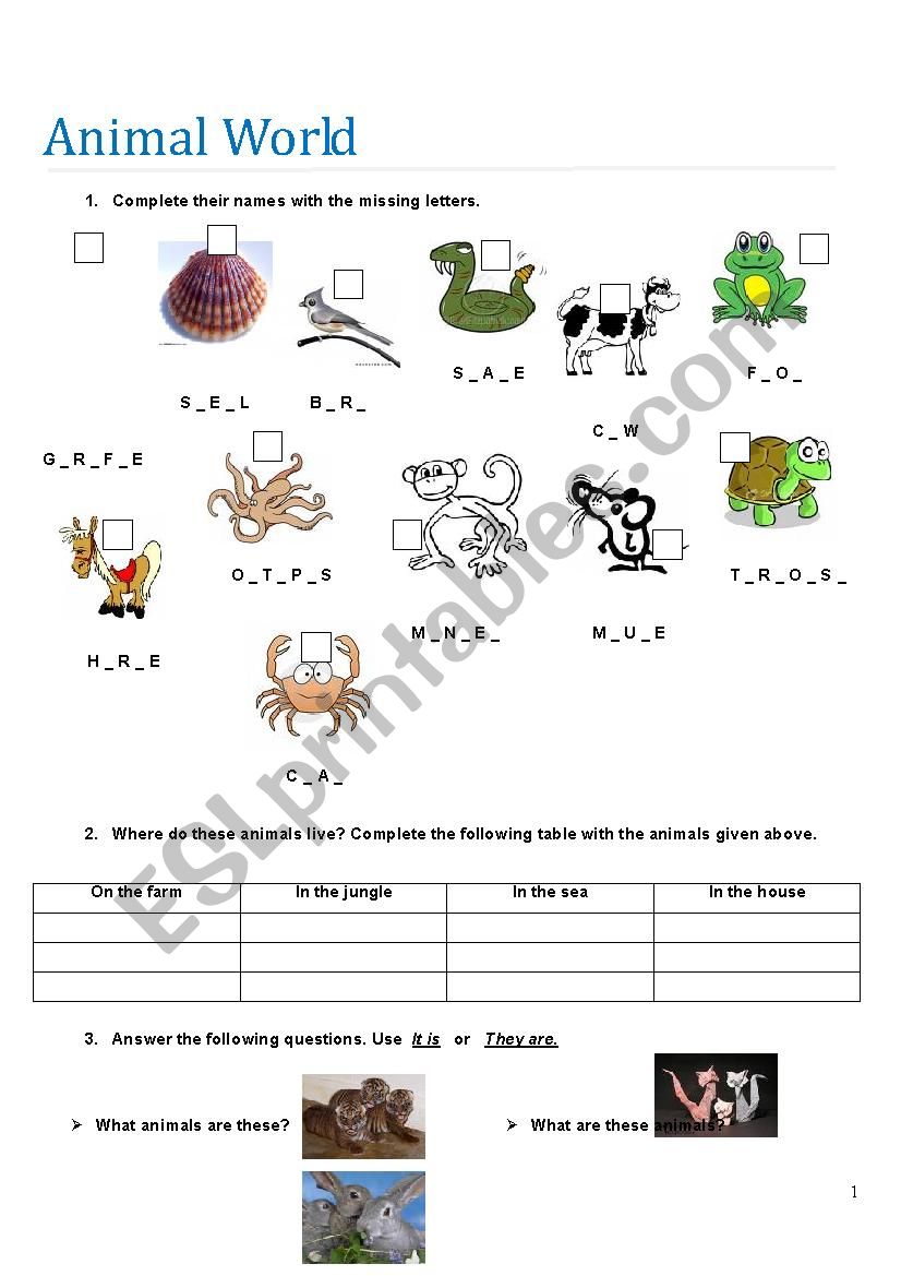 Animals worksheet